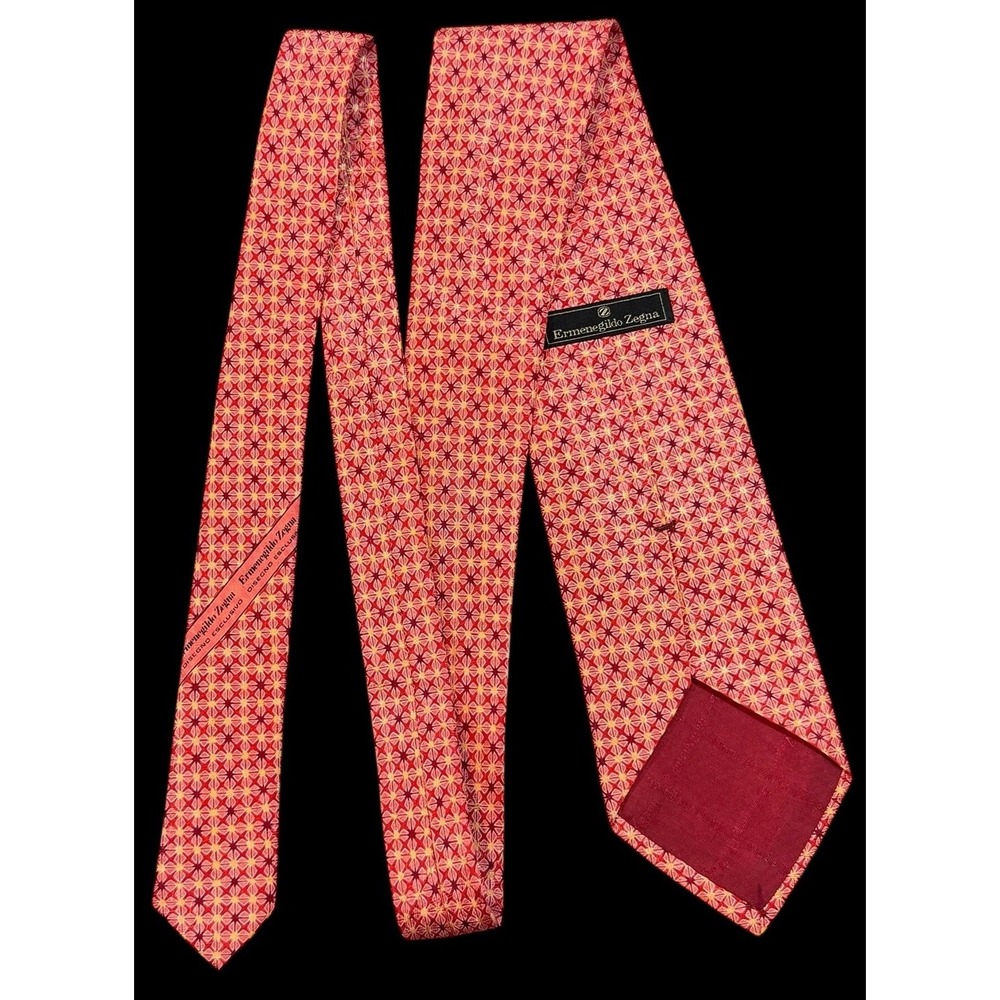 Ermenegildo Zegna Pink Tie -2 Tone Red Yellow Floral Pattern 100% Silk Italy Tie - Picture 6 of 10